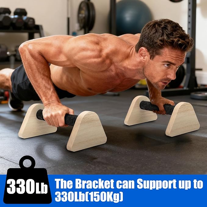 TOBWOLF 2PCS Wooden Push Up Bars, Solid Calisthenics Wood Parallettes Bars for Men Strength Training, Will Not Slip or Wobble, Calisthenics Equipment for Planks, Calisthenics & Home Gym Workout