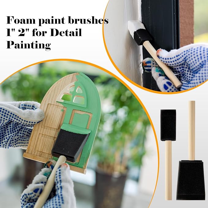Mister Rui Paint Roller Kit, 2 Inch Foam Paint Rollers 20 Pack, Foam Paint Brushes, Small Paint Roller with Tray, Painter's Tape and Plastic Sheeting, Mini Rollers for Painting Furniture, Stenciling
