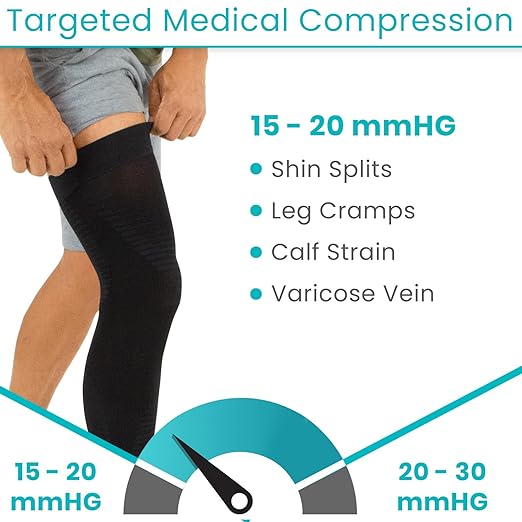 Vive Full Leg Compression Sleeves for Men & Women (Pair) - Knee, Calf, & Thigh Support Brace Wrap for Basketball, Football, Wrestling - Footless Long Running Accessories for Shin Splints (Large)