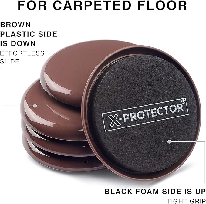 Furniture Sliders for Carpet X-PROTECTOR - 16 PCS Best Heavy Moving Pads 3 1/2" - Sliders for Furniture. Move Your Furniture Easy with Reusable Furniture Movers Sliders for Carpets!