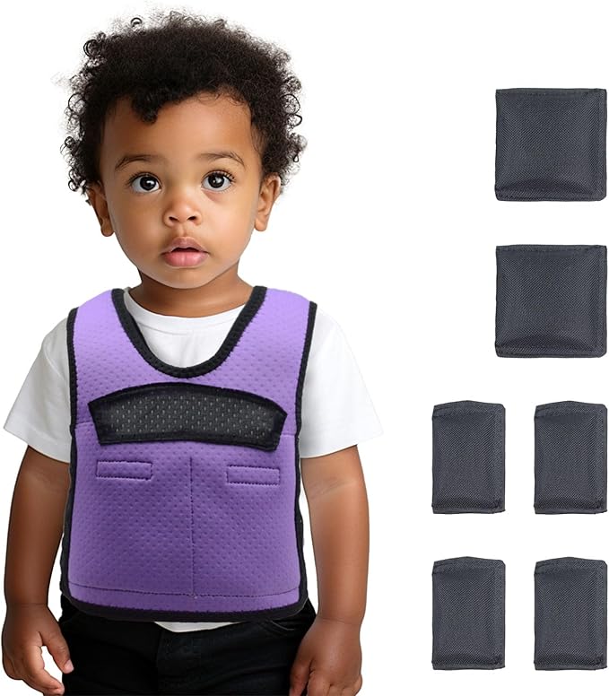 Compression Vest for Kids (Extra Small, Ages 1 to 3) Weighted Vest for Kids Including 6 Removable Weights Purple