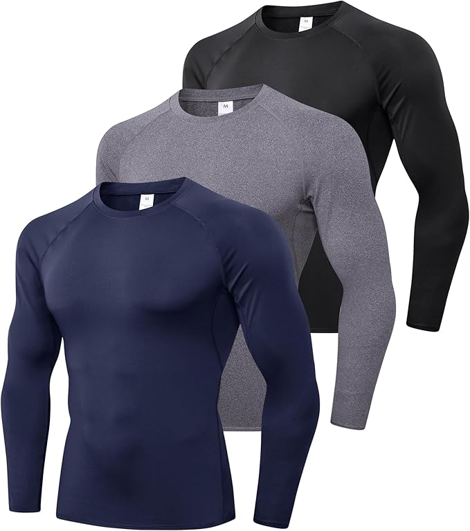 SPVISE 1 or 3 Pack Men's Compression Shirts Long Sleeve Workout Gym T-Shirt Running Top Cool Dry Sports Baselayer Undershirts