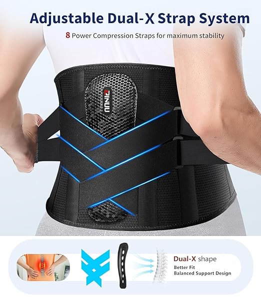 Dual X-Back Brace for Lower Back Pain Women Men, 8X Powerful Lumbar Support Belt with Bionic Support System, Breathable Mesh Design, Adjustable Back Support Belt with 3D Lumbar Pad for Sciatica, Heavy Lifting, Work, Gifts for Mom Dad
