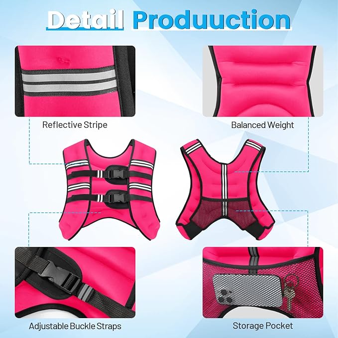 Weighted Vest, 6lb/8lb/12lb/16lb/20lb/30lb for Men, Women with Reflective Stripe, Weight Vests Adjustable for Workout, Strength Training, Running, Fitness, Muscle Building, Weight Loss clearance