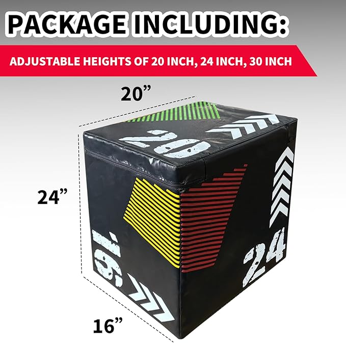 GarveeHome Plyometric Jump Box for Home Gym, 3-in-1 Adjustable Height (16/20/24 Inch) Soft Plyo Box with Anti-Slip PVC Cover - Strength Training for Beginner to Advanced