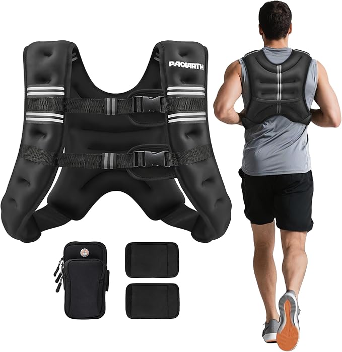 PACEARTH Weighted Vest,6lb/8lb/10lb/12lb/16lb/20lb/25lb/30lb Weight Vest with Reflective Stripe, Body Weight Vests for Women, Men, Weight Loss Workout, Strength Training, Running, Walking, Jogging