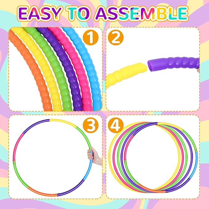 Sratte 12 Pcs Toy Hoop for Kid Detachable Adjustable Toy Hoop Colored Hoop Exercise Ring Plastic Circle for Kid Teen Gymnastics Dog Agility Equipment, Require Self Assembly(Stylish Colors, 24 Inch)