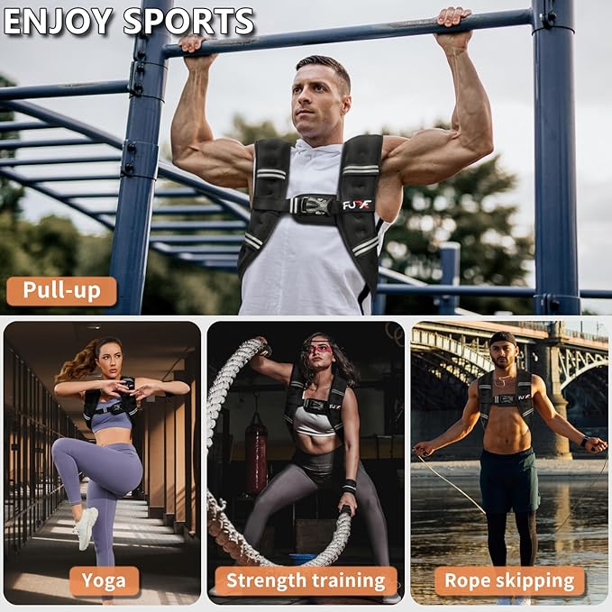 FUFF Weighted Vest Woman, 5/10/12/15/20/25/30 LB Womens Weight Vest for Walking, Strength Training Weight Vests for Female Men, Reflective Stripe Body Vest for Workout Running Jogging Fitness
