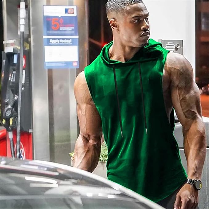 Babioboa Men's Workout Hooded Tank Tops Sports Training Sleeveless Gym Hoodies Bodybuilding Cut Off Muscle Shirts