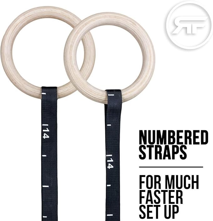 REP Fitness Wood Gymnastic Rings with Numbered Heavy Duty Adjustable Straps - Perfect for Cross-Training Workouts, Gymnastics and Conditioning