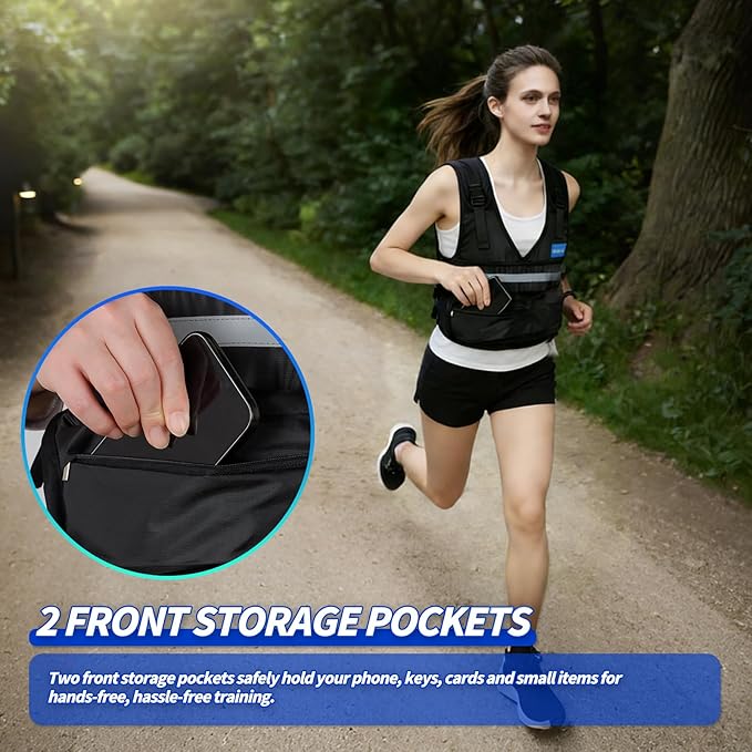Adjustable Washable Weighted Vest for Women Men, Flexible Cushioning & 4-Layer Breathable Fabric, V-Neck for Walking, Running & Strength Training