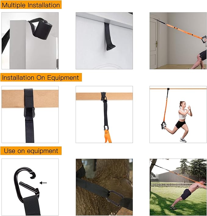 Moulyan Bodyweight Resistance Training Straps,Suspension Training straps Complete Home Gym Fitness Trainer kit for Full-Body Workout Easy Setup Gym Home Outdoors