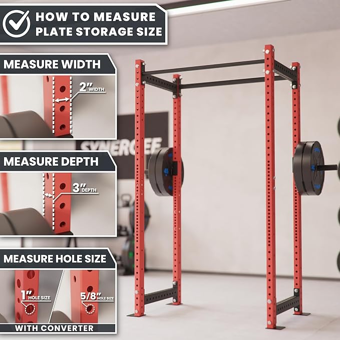 Synergee Weight Plate Storage Peg for Power & Squat Racks. Fits 2x2, 2x3 & 3x3 Racks. Rack-Mounted Plate Holder for Olympic Weight Plates.