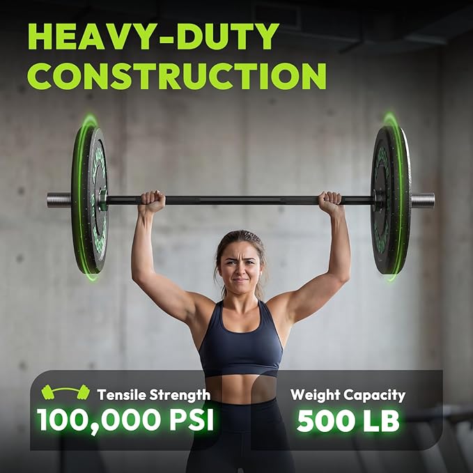 Olympic Barbell 4 ft/5 ft/6 ft/6.5ft/7 ft, 2 Inch Straight Womens Bars, Weight Bar for Strength Training, Weightlifting, Squat, Hip Thrust, Bench Press, Deadlift, 500 lb - 1000 lb Capacity