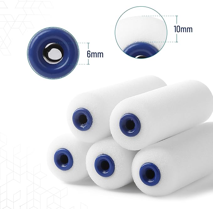 Bates- 4 Inch Foam Paint Roller Set, 15 pcs, Small Paint Roller Kit, 1x Black Plastic Paint Tray, 3X Transparent Tray Liners, 1x Roller Frame & 10x White Foam Covers