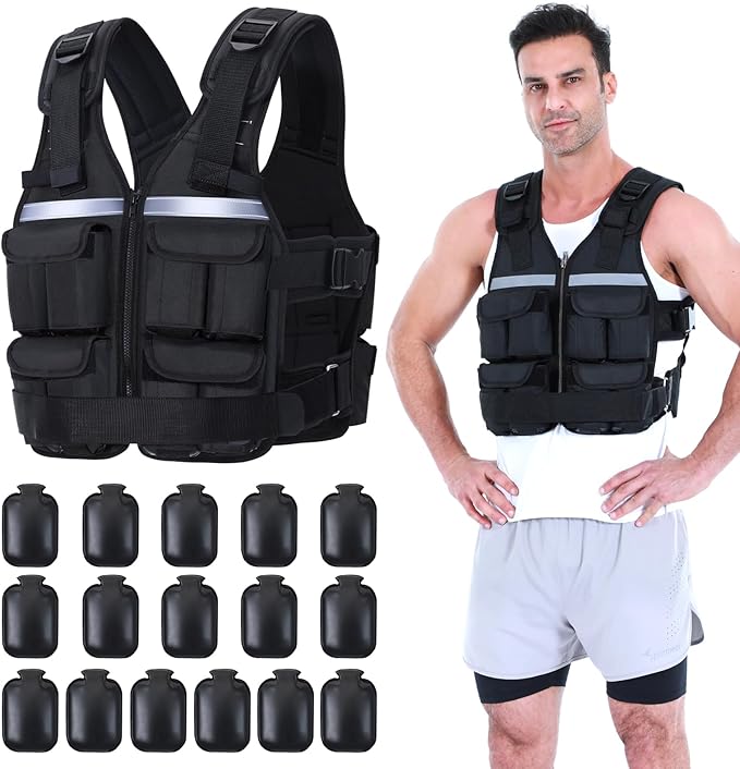 Sportneer Adjustable Weighted Vest Weights: 2-18 lbs/2-40 lbs Washable Weight Vest for Walking 16 In 1 Fast Adjust Rucking Vest for Women and Men Home Gym Running Jogging Strength Training Vests