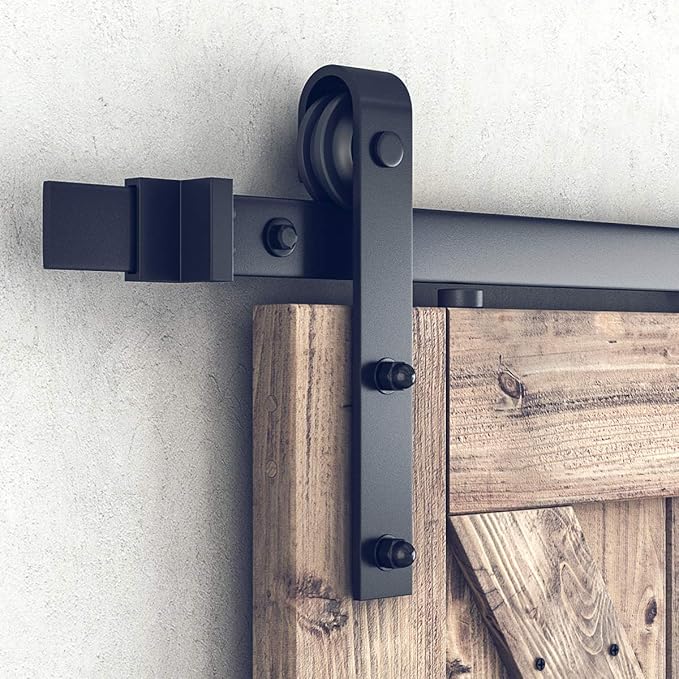 SMARTSTANDARD 10FT Double Barn Door Hardware Kit, Sliding Door Track-Smoothly and Quietly -Includes Detailed Installation Fit 30" Wide Door Panel(J Shape Hanger) Black