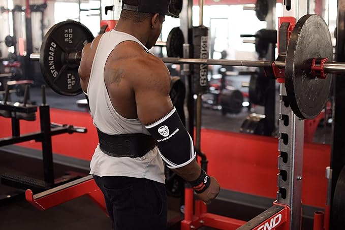 Gymreapers Elbow Sleeves for Weightlifting Powerlifting and Bench Press Support and Compression for Tendonitis Pain Relief 5mm Neoprene Training Gear for Men and Women