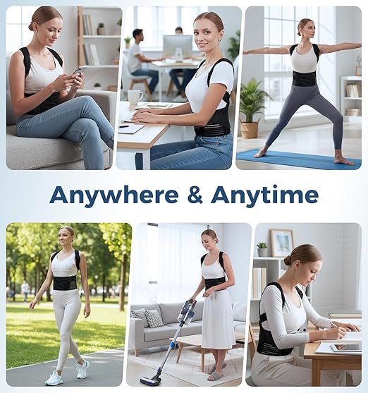 Posture Corrector for Women and Men, Full Back Brace Support with Adjustable Shoulder Straps, Shoulder and Back Straightener Posture Correction, Upper and Lower Back Pain Relief ( Black, Medium)