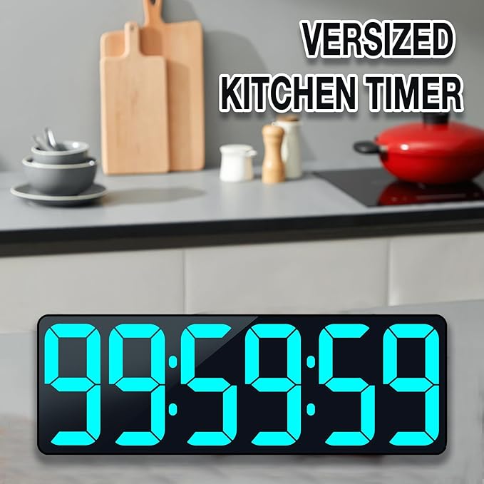 17.2" Large Digital Timer Wall Clock with Remote Control, Count Down Up Digital Timer, Auto DST LED Big Digital Clock for Bedroom Kitchen Living Room Office Gym Home Decor, Blue