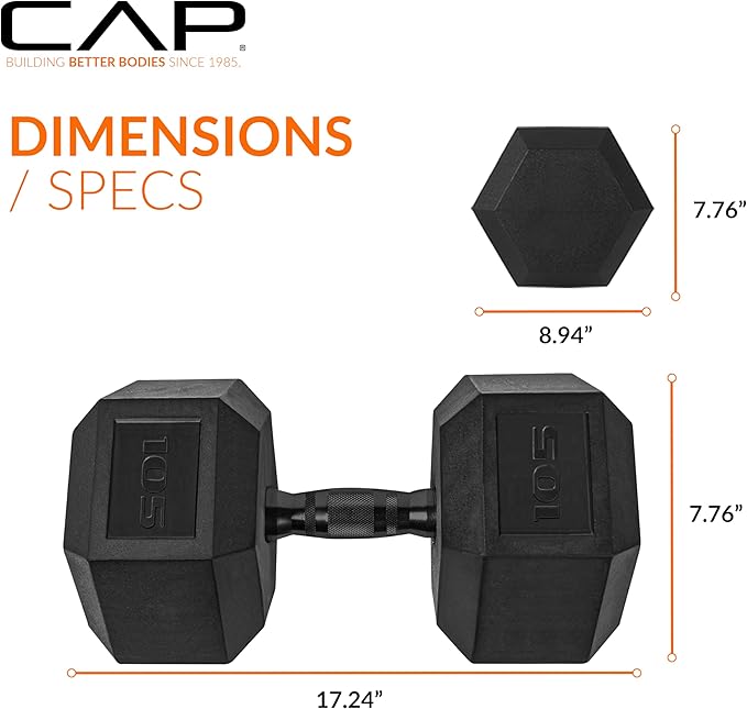 CAP Barbell Coated Hex Dumbbell Weight - Single | 10-120 lbs | Multiple Options