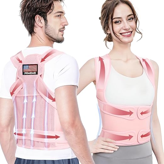 Posture Corrector for Women and Men - Adjustable Back Brace for Pain Relief - Enhances Posture and Provides Lumbar Support - Upper and Lower Back Straightener - Breathable Back Support (Pink, Small)