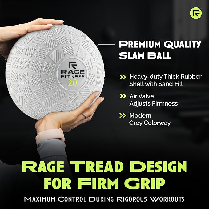Rage Fitness Slam Ball,10, 15, 20lb Medicine Balls, Tread Texture For Firm Grip, Full Body Workout Dynamic Weighted Balls for Exercise, Smash Balls for Strength, Conditioning, Cardio and Core Workouts