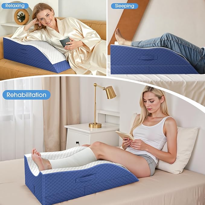 TranquilRelax Elevation Pillows for Leg After Surgery, Memory Foam Adjustable Leg Wedge Pillow for Injury or Rest, Ankle Pillow for Sleeping Blood Circulation Blue