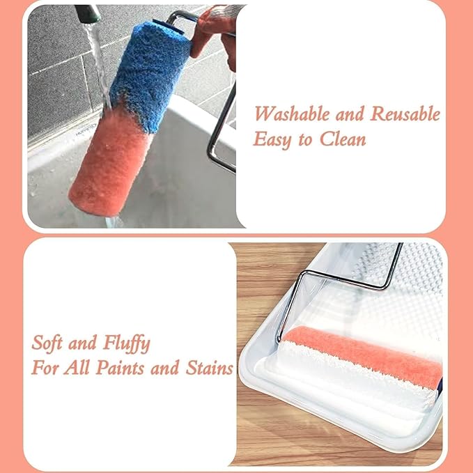 King Origin 9 Inch Paint Roller Covers, 3/8 Nap High Dense Rollers for Smooth & Textured Walls - 6 Pack, Washable & Reusable Paint Roller Kit