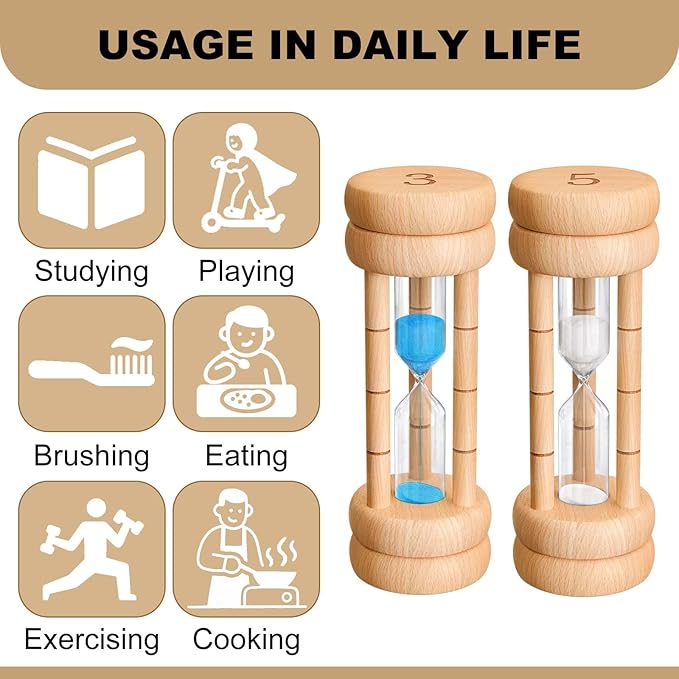 3 Minute Sand Timer, Wood Hourglass, Mini Bamboo Sandglass Timer, Wooden 3 Min Sand Clock,Unique Sand Watch for Brushing Teeth, Cooking, Game, Gift, Blue