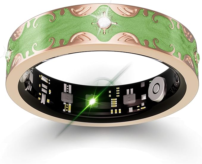 Smart Ring for Women Gift, Fitness & Vital Signs Monitoring, Sleep Tracker/Remote Photography/No Subscription(Green,7#)
