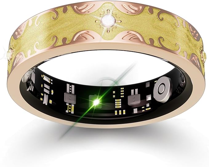 Smart Ring for Women Gift, Fitness & Vital Signs Monitoring, Sleep Tracker/Remote Photography/No Subscription(Yellow,10#)