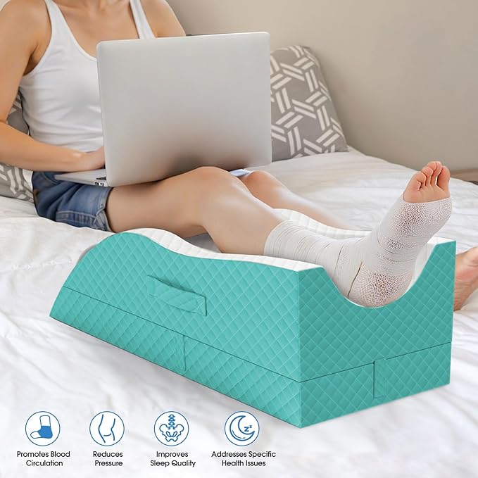 TranquilRelax Elevation Pillows for Leg After Surgery, Memory Foam Adjustable Wedge Pillow for Injury or Rest, Ankle Pillow for Sleeping Blood Circulation Green/Single Leg