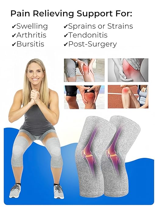 Bamboo Knee Sleeves, 2-Pack Knee Compression Sleeve Women Men Elastic Warm Slip-on Recovery Knee Brace for Arthritis Knee Pain