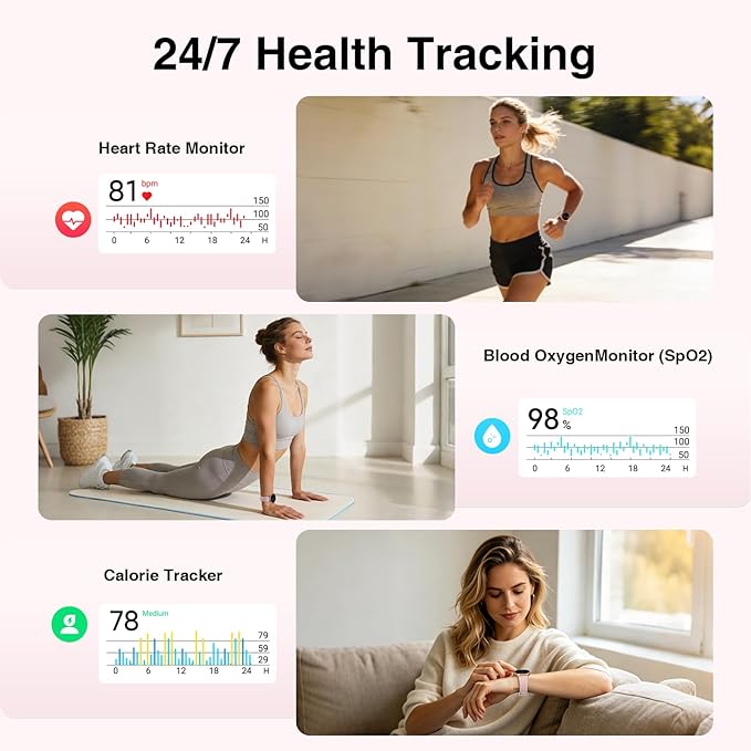 Smart Watch for Women Android iPhone, 1.27'' HD Fitness Tracker with Bluetooth Call & Answer, IP68 Waterproof, Heart Rate/SpO2/Sleep Monitor, Built-in AI Voice, 105+ Sports Modes (Pink)