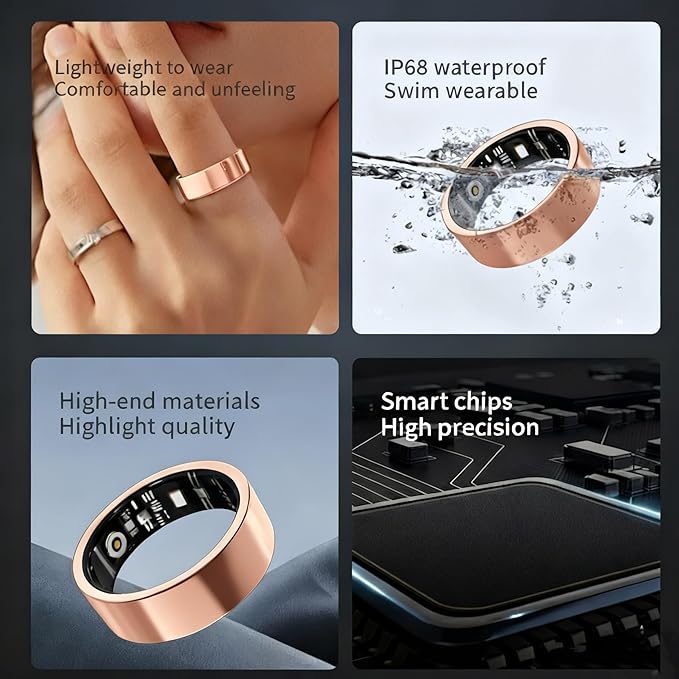 Smart Ring for Women Men, Fitness & Health Tracker with Vital Signs Monitoring, Sleep Tracker, Remote Photography, No Subscription(Gold,10#)