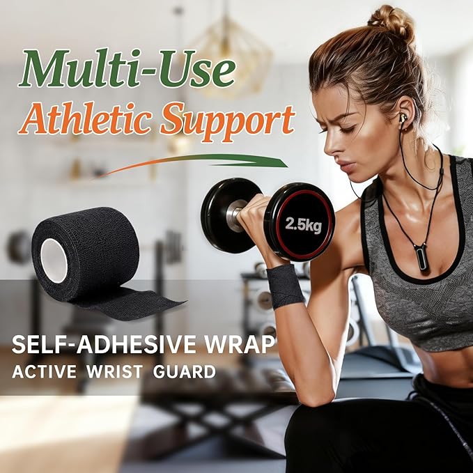 40 Pack Self Sticking Bandage Wrap, Professional Self Adhesive Bandage for Ankle Support Wrist Tape Baseball, Black Athletic Tape, Breathable Cohesive Bandage Wrap for Finger Toe Protection