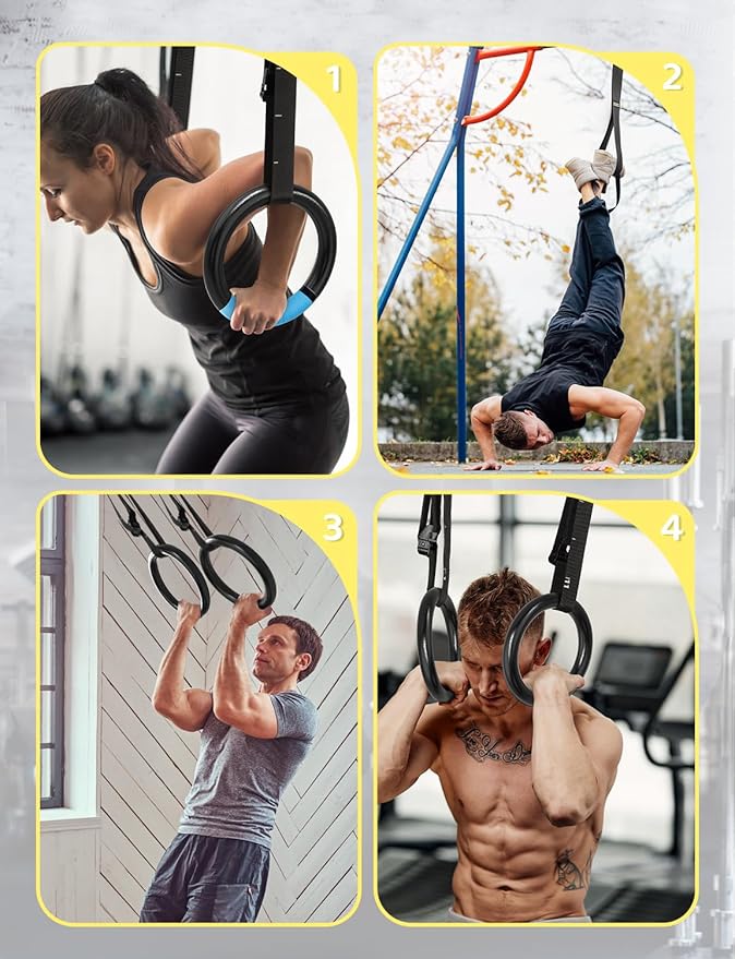 GHB Gymnastic Rings Gym Rings 1.1" Olympic Rings Adjustable Straps Pull Up Rings Sets for Workout Bodyweight Fitness Training
