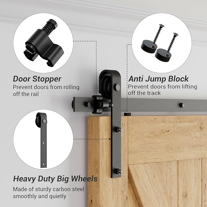 CCJH 10FT Sliding Barn Door Hardware Kit Heavy Duty for Max 61'' Wide Single Wooden Door