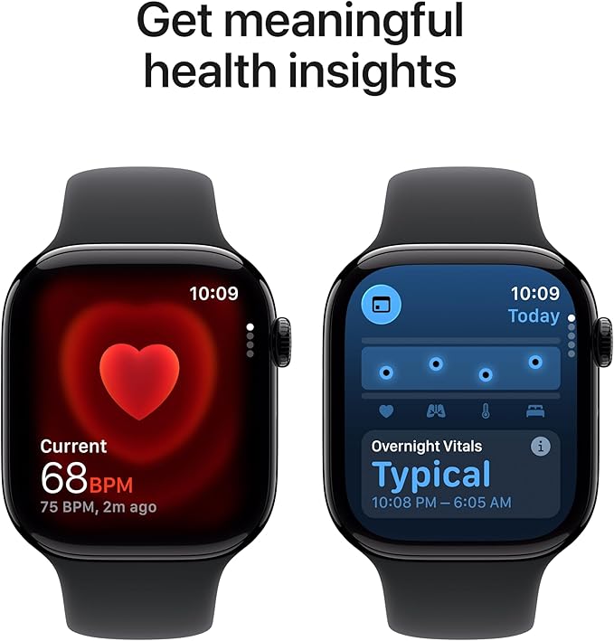 Apple Watch Series 11 [GPS 46mm] Smartwatch with Jet Black Aluminium Case with Black Sport Band - M/L. Sleep Score, Fitness Tracker, Health Monitoring with AppleCare+ (2 Years)