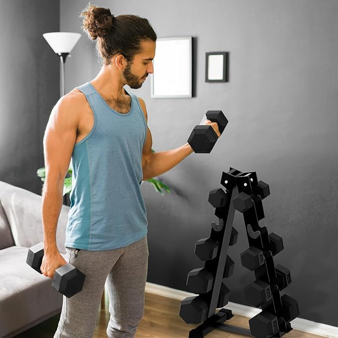RitFit 250LB/300LB/350LB/550LB/650LB Rubber Hex Dumbbell Sets with Weights Rack, Multiple Color Choices Available, Great Gym Equipment for Home, Strength Training, Workouts