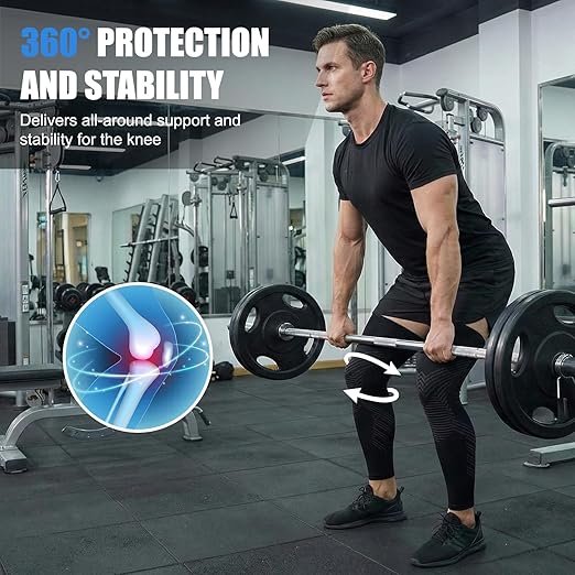 NuCamper Full Leg Compression Sleeves for Men and Women,2 Pack Legs Sleeves Long Knee Brace Support for Running, Basketball, Cycling, Workout, Sports - Black,S