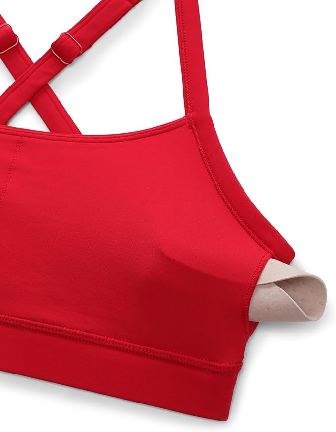 CRZ YOGA Butterlift Cut-Out Cross Back Sports Bras for Women - Medium Impact Adjustable Thin Straps Pilates Padded Gym Tops