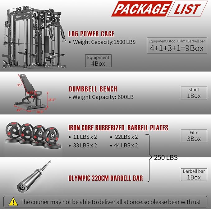 Smith Machine with Cable Crossover System, Multi-Function Power Cage Squat Rack for Home Gym, Power Rack and Packages Weight Sets.