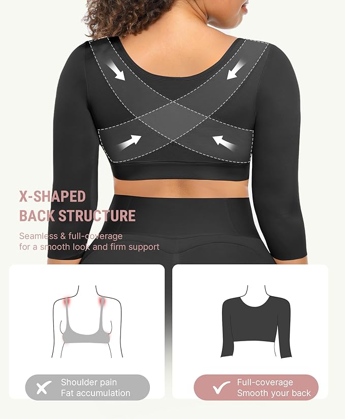 FeelinGirl Arm Shaper for Women Post Surgery Arm Lipo Compression Sleeves Slimming Arm Faja Front Closure Shapewear Bra