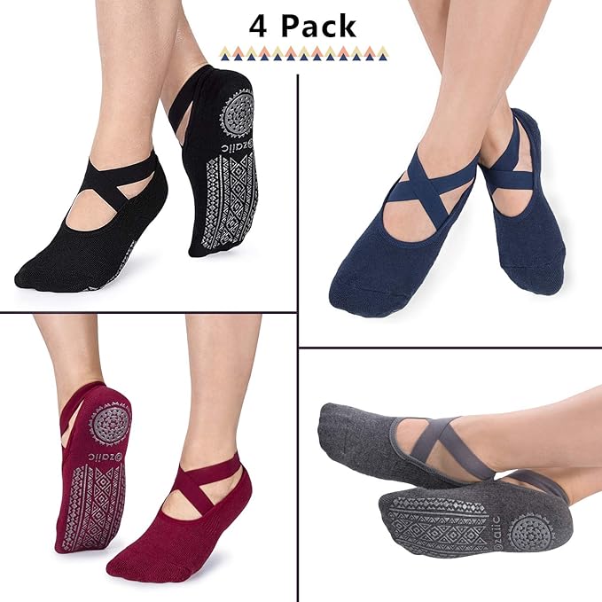 Ozaiic Pilates Socks for Women Non Slip Grip, Yoga Socks with Grippers for Barre, Hospital, Ballet, Dance, Barefoot Workout