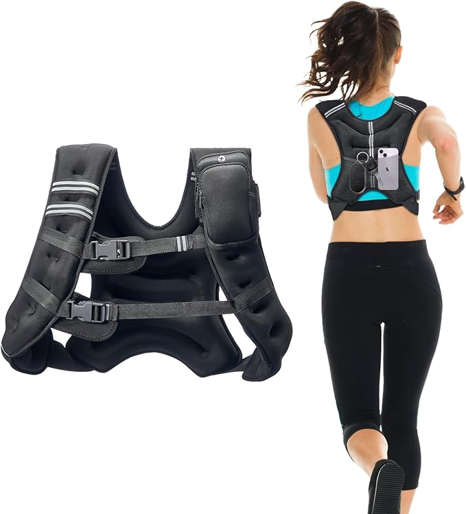 VEVOR Weighted Vest, 12/16/20/30 lbs Weight Vest with Reflective Stripe, Adjustable Buckle Body Weight Vest, Workout Equipment for Strength Training, Running, Jogging, Fitness, and Weight Loss
