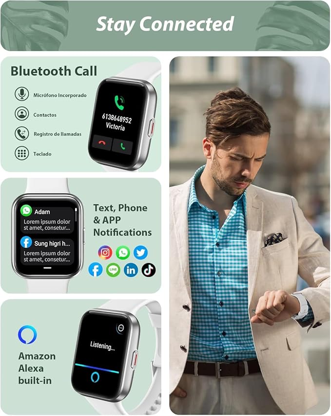 Smart Watch for Women Android & iPhone, Alexa Built-in, 1.8" Touch Screen Fitness Tracker with Answer/Make Calls, IP68 Waterproof Heart Rate/Sleep/SpO2 Monitor, Pedometer, 100+ Sport Modes, White