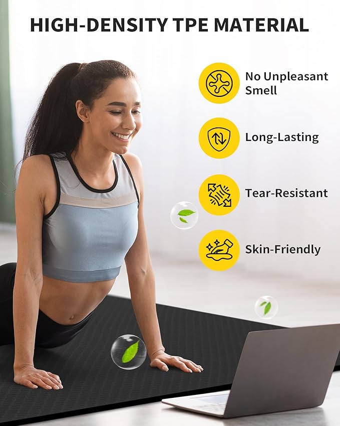 CAMBIVO Yoga Mat 72" x 48" Large Workout Mat for Home Gym Flooring | 6mm-12mm (0.24"-0.48") Extra Thick Exercise Mat for Apartment Fitness | High-Density TPE Cushioning for Joint Protection