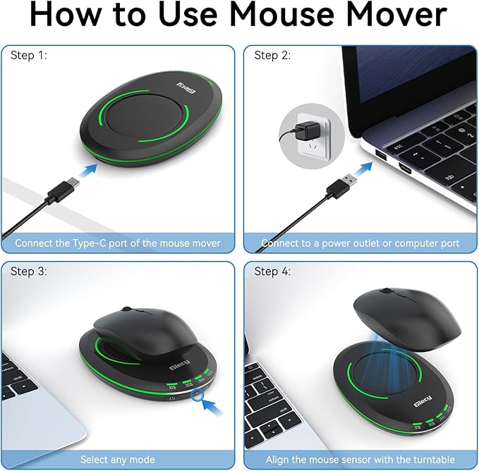 Ultra Slim Undetectable Mouse Mover, Mouse Jiggler with Adjustable Interval Timer & Breathing Light, Simulates Realistic Mouse Movement for Keeping Computer Laptop Active Office Home Remote Work